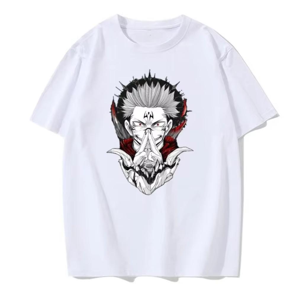 

Футболка с принтом японского аниме, летняя, европейского размера, с круглым вырезом, мужская, хлопковая, с короткими рукавами, в стиле Харадзюку, одежда Y2K, уличная одежда S белый