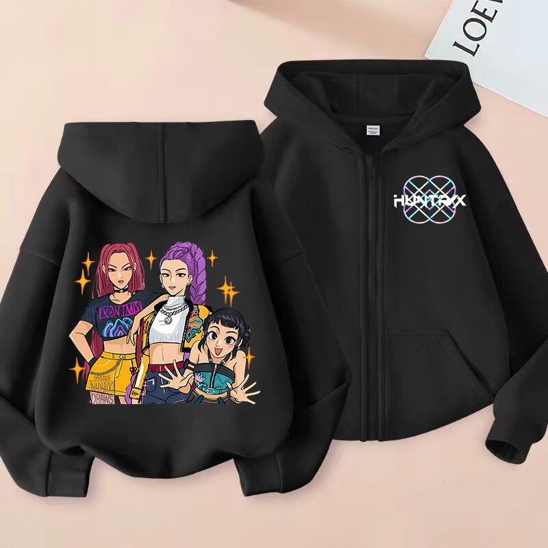 

Новая детская толстовка K-Pop Demon Hunters Kawaii с мультяшным принтом, на молнии, куртка для мальчиков, осенняя куртка, зимняя одежда для маленькой девочки 140