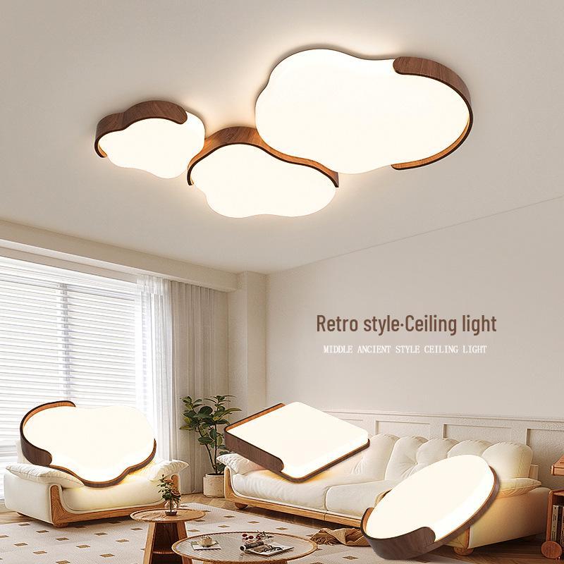 Mid-Century Style Walnut Cloud Ceiling Light - Full Spectrum, Eye Protection, Warm & Romantic Lighting for Living Room or Master Bedroom