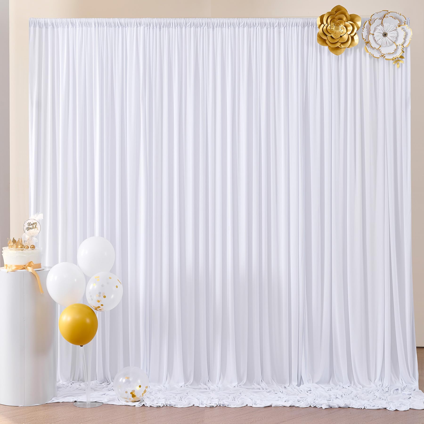 

Wrinkle Free White Backdrop Curtains for Wedding Parties, Polyester Photography Backdrop Drapes for Birthday Parties Stage 150x245cm