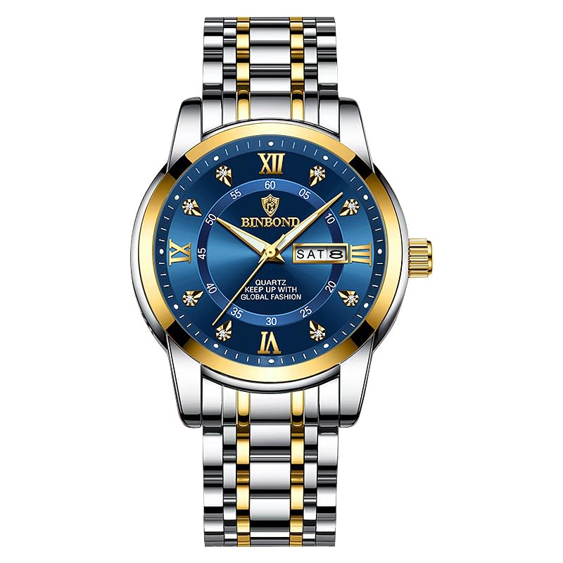 quartz stainless stylish Men's watch, blue, popular, movement, calendar, waterproof, steel,