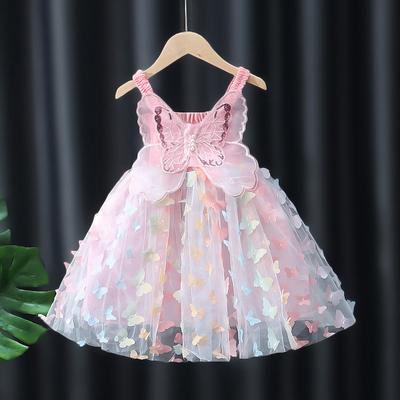 Children's Sweet Big Bow Dress Summer Girls Princess Mesh Pearl Halter Dress