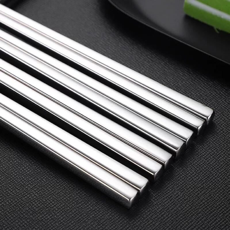 KitchenSeven 304 Stainless Steel Square-Head Chopsticks