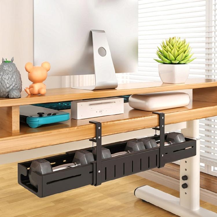 Adjustable Length Under Desk Wire Management Rack Easy Installation Desktop Cable Shelf for Electronics and Power Strips