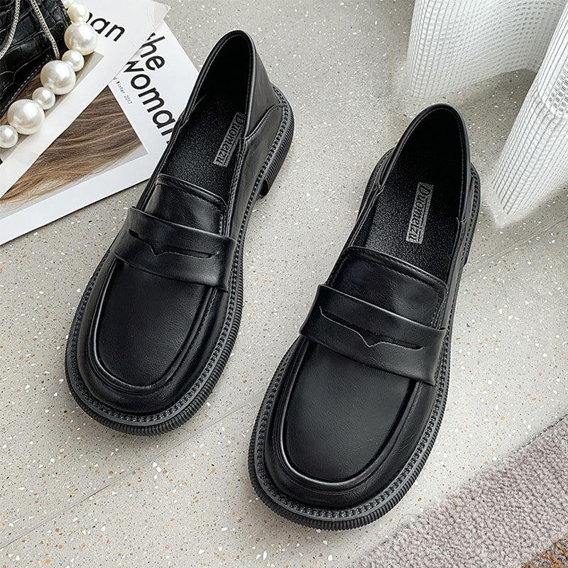 Retro Metal Black Single Shoes Versatile Women's New British Style Soft Leather Spring and Autumn Small Leather Shoes Women