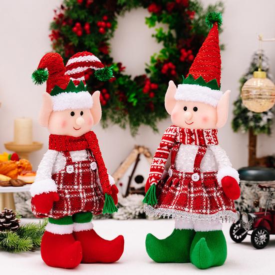 

Рождественская кукла, плюшевая фигурка эльфа для девочки и мальчика в шапке Санты, телескопическая кукла-нога, игрушка для декора праздничной домашней вечеринки Girl