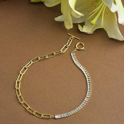 Gold Plated Chain Necklace with Stones for Women and Girls , Necklace with Chain Detailing for Women , Dainty Jewellery , Layered Necklace for Women ,