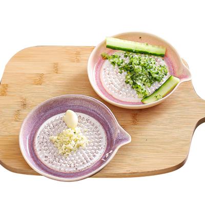 Ceramic Grater Plate with Spout Handheld Grinding Dish Porcelain Ginger Grater Garlic Mincer Tray for Home Kitchen Cooking