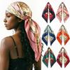 Women's Retro Floral Satin Silk Headband Scarf - 90cm Square, European & American Style
