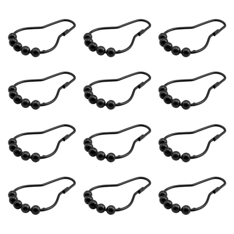 12pcs Rusts Resistant Stainless Steel Bath Curtain Hooks Rustproof 5 Beaded Shower Rod Hook Bathroom Accessories