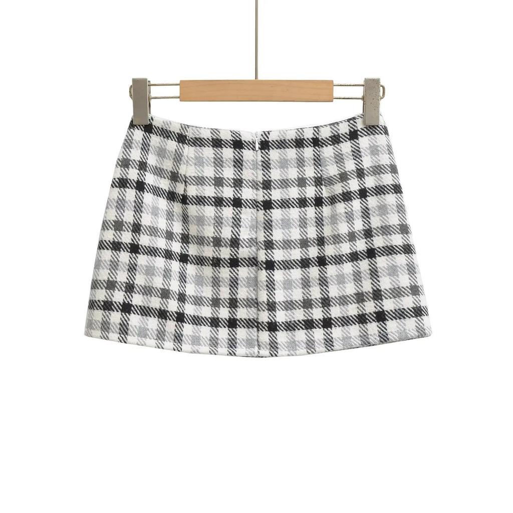 Retro Plaid Low-Waist A-Line Mini Skirt with Bowknot - Women's Autumn/Winter Hip-Hugging Skirt