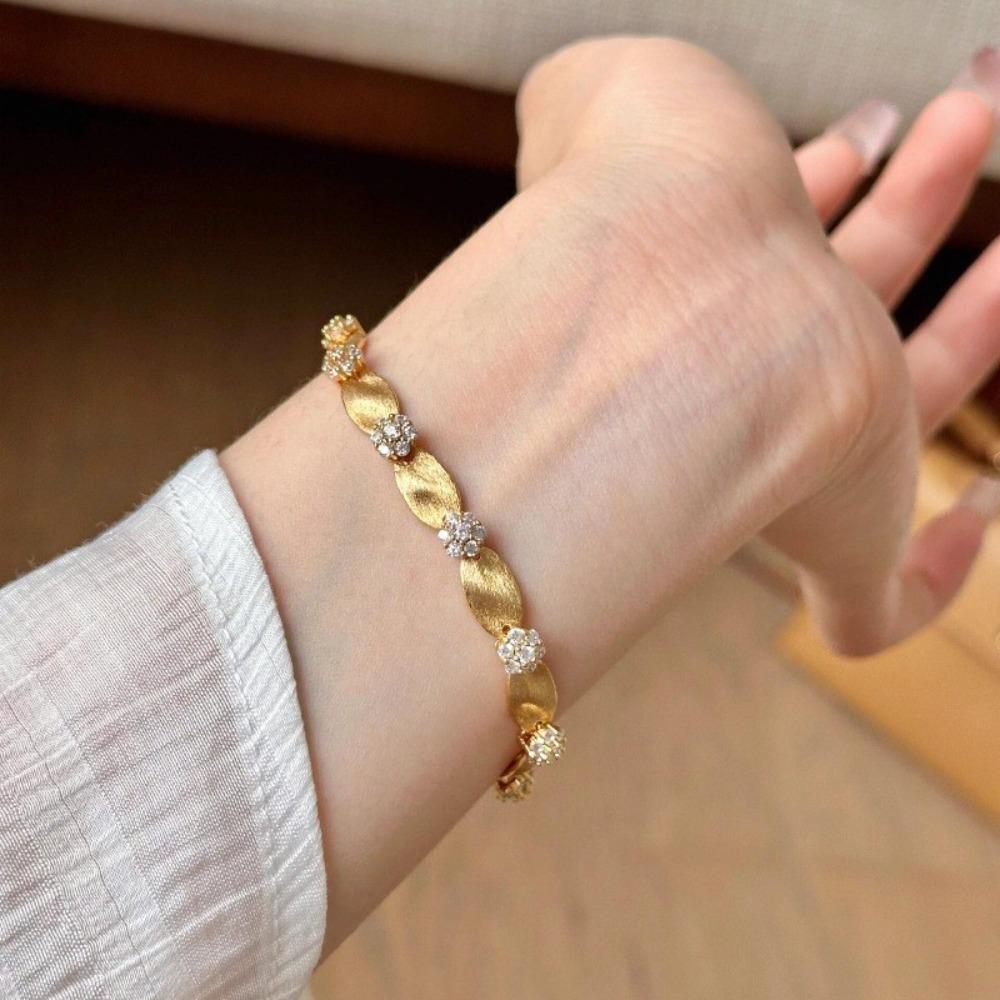 

Vintage French Retro Handmade Ribbon Bracelet with Micro Pave Diamonds Old Money Style High End Fashion Jewelry
