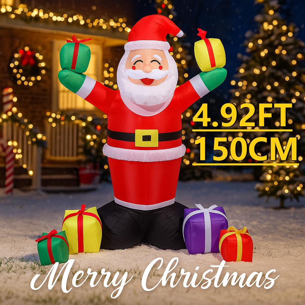 4.92FT Yard Party Decoration Inflatable Gift Box Santa Toy LED Light Xmas Home Decor Ornaments Supplies Christmas Holiday Gift
