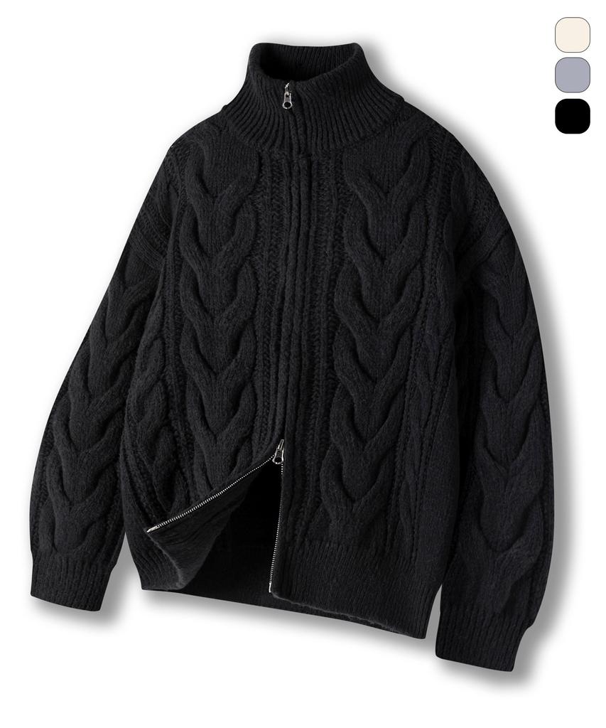 GHOST REPUBLIC Cable 2-Way High-Neck Knit Zip-Up 3 Colors Gkz-277