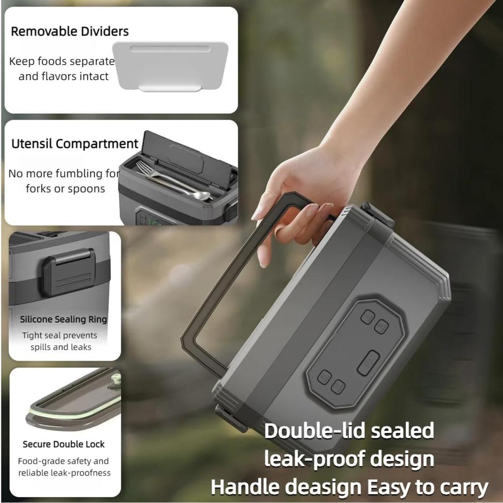 Cordless Electric Lunch Box for Adults 1.6L Portable Heated Food Warmer Rechargeable Stainless Steel Automatic Keep Warm for Office Truck Camping