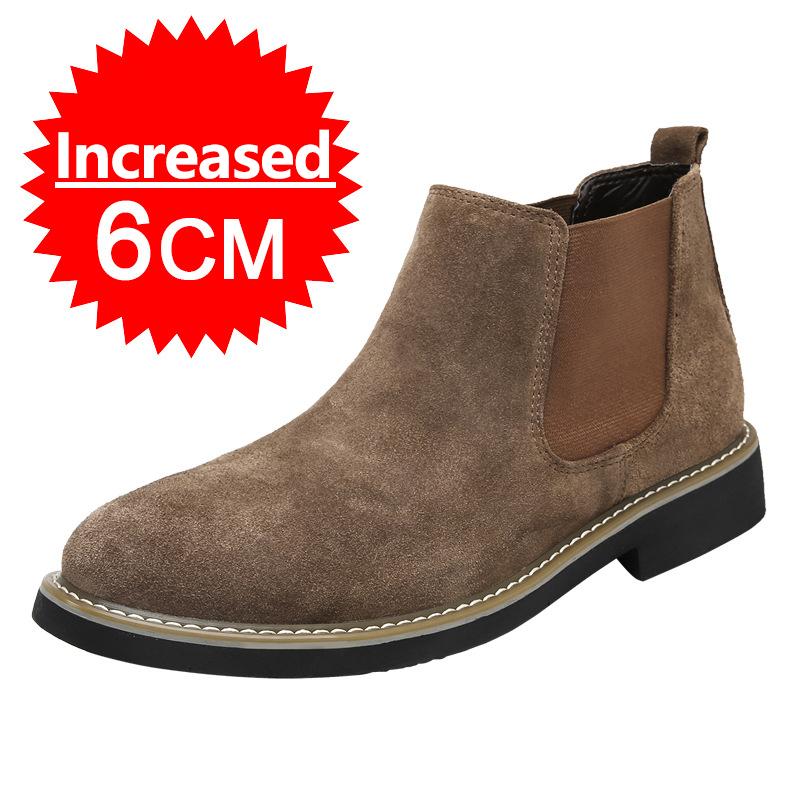 Fashion Fashion Men Elevator Shoes Chelsea Boots 6CM Invisible Inner Increase Shoes Men's Height Increasing Shoes New Leather Men Boots