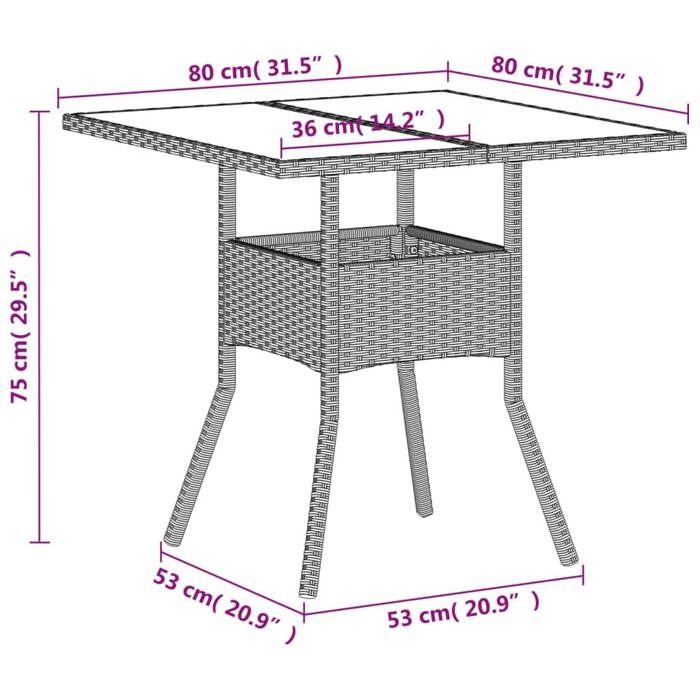 VidaXL Table de Jardin avec Dessus en Verre, Table à Manger, Table de Repas, Meuble de Patio Terrasse Extérieur, Gris Clair 368131