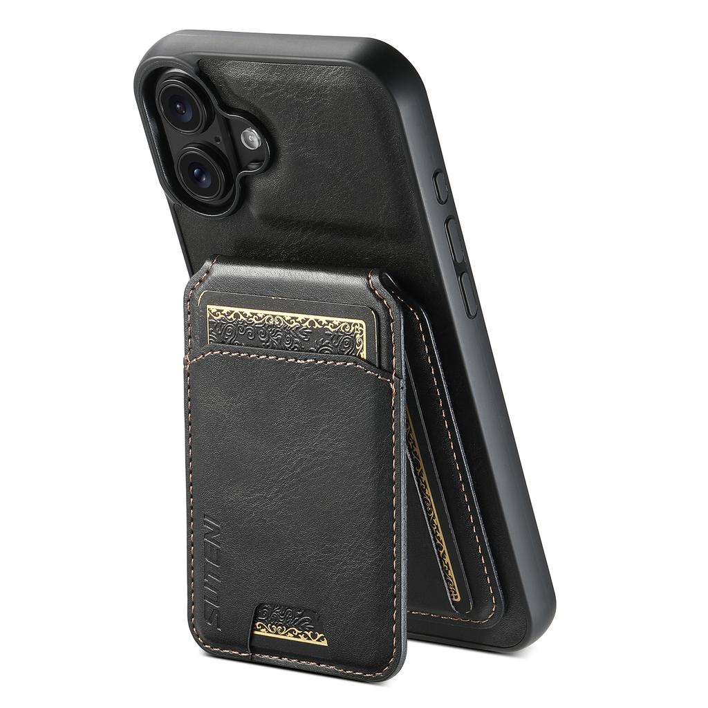 SUTENI H02 For iPhone 16 Plus Case Waxy Texture Leather+TPU Card Slots Kickstand Phone Cover