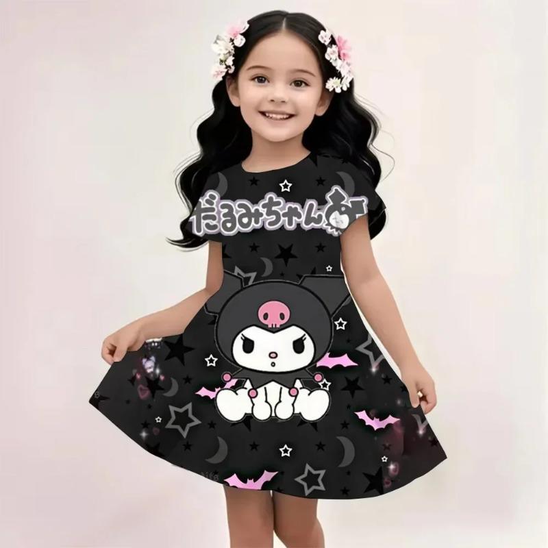 2026 Girl Short-Sleeved Dress Cute Kuromi Hello Kitty print Skirt Summer New Clothes Original Brand Clothing Children's sleep