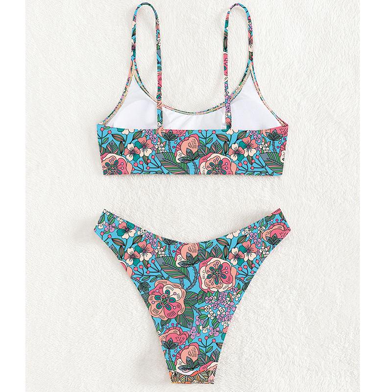 Micro Bikini Sexy Floral Print Push Up Swimsuit Women Halter Cut Out Beach Bathing Suit Thong Swimwear