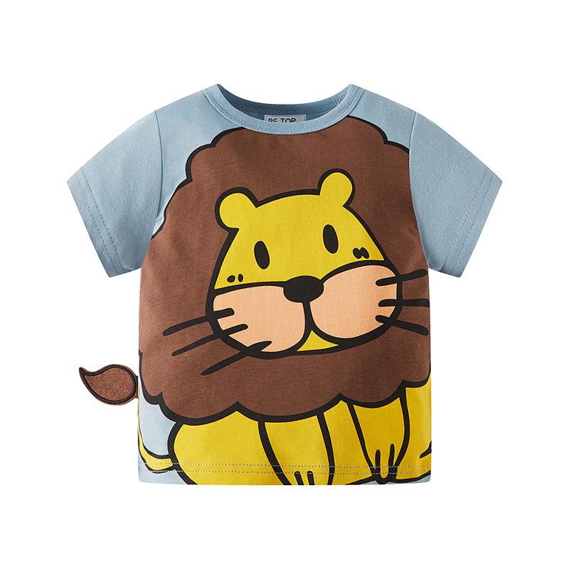 Betop Summer Boys' Cartoon Lion Short-Sleeved Cotton T-Shirt - New Style Baby Clothes