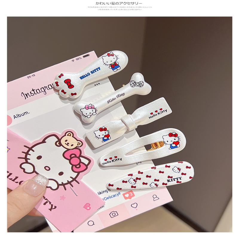 2/5 Peças Hellokitty Grampos de Cabelo Triangulares Ondulados Grampos de Cabelo Bico de Pato Acessórios de Cabelo Doce e Descolado Gato Prateado Kawaii