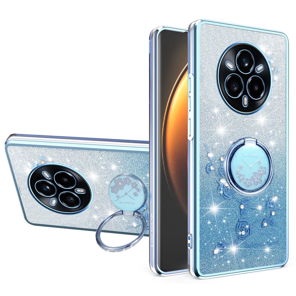 KADEM For Realme 14 Pro 5G Deksel Ring Støtte TPU Blomster Telefondeksel Gradient Glitter