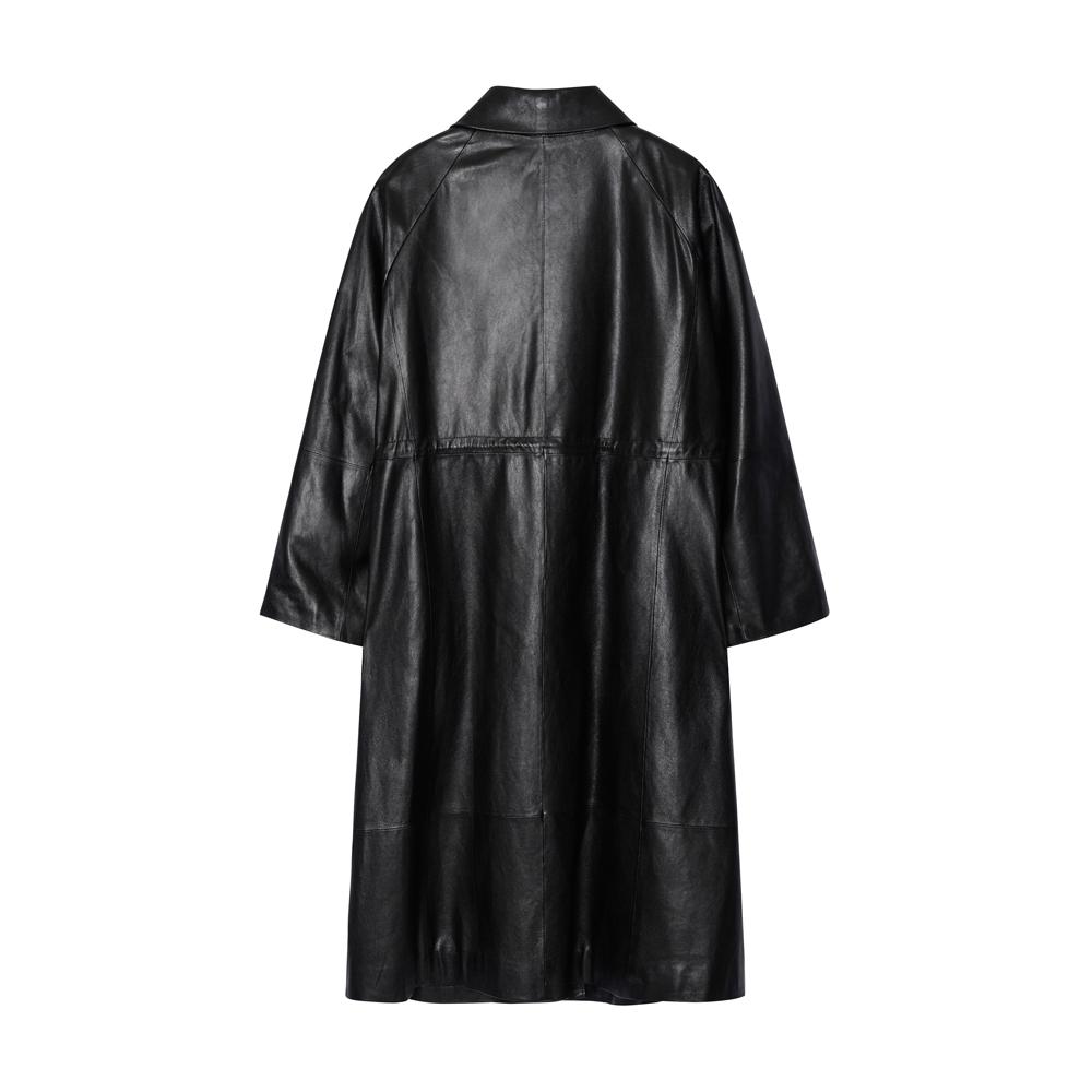 Leftseoul Vegetable Lambskin Balmacaan Coat [Black]