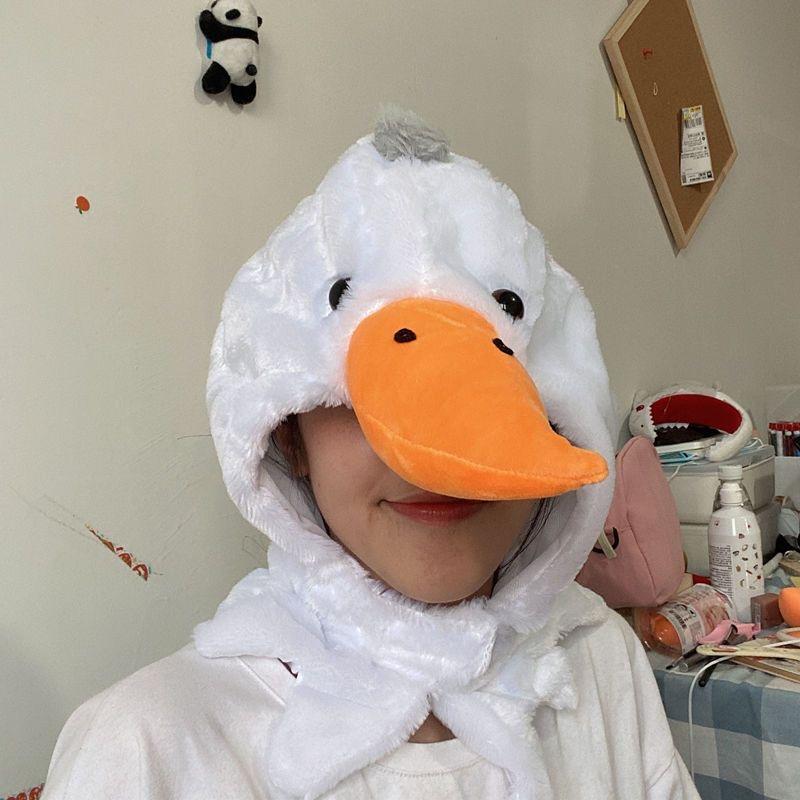 Cartoon Plush Animal Duck Hat Cozy Fleece Winter Warm Novelty Party Cap Headgear Photo Props Funny Beanies for Teen Adult