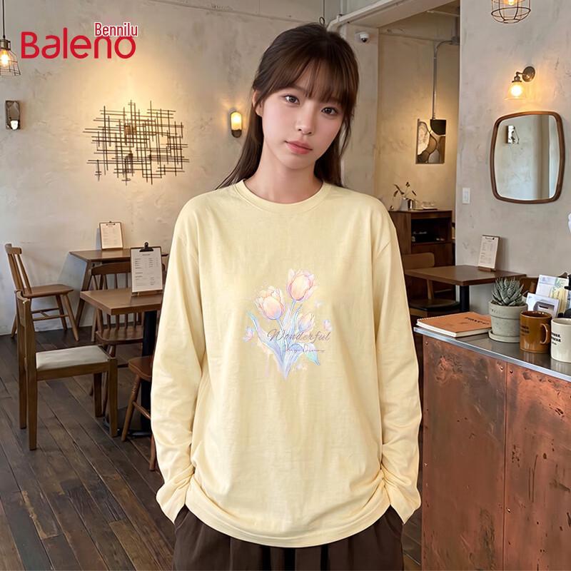 Baleno Women's Cotton Long Sleeve T-Shirt with Pastel Tulip Graphic