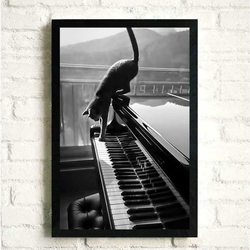 Piano Blanco y Negro con Flores Animal Perro Gato Mascota Música Pintura en Lienzo Pósteres e Impresiones Arte de Pared Imagen de Mujer Decoración para el Hogar