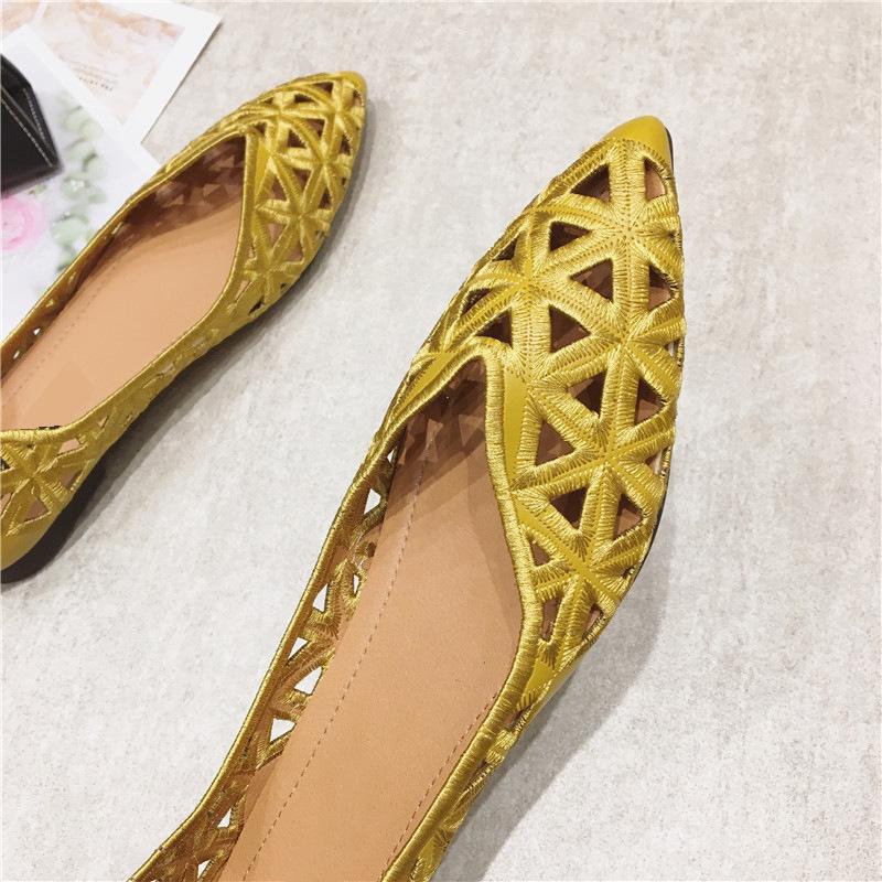 High Quality Women Flat Shoes Fashion Women Ballet Shoes Hollow Breathable Comfortable Casual Shoes Elegant Pointed Toe Sandals