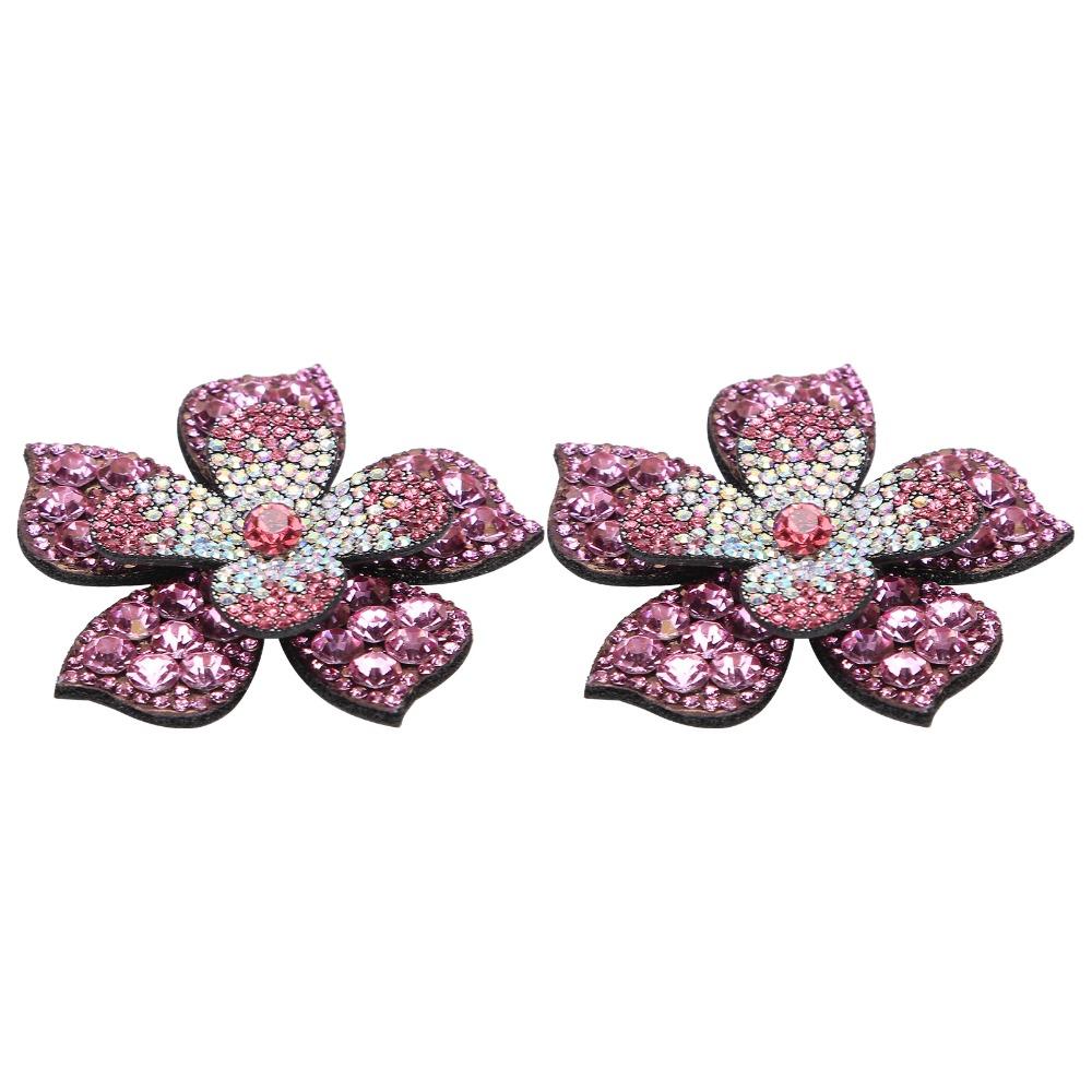 2PCS Pink Rhinestone Hair Clip DIY Accessory Camellia Lapel Pin For Women
