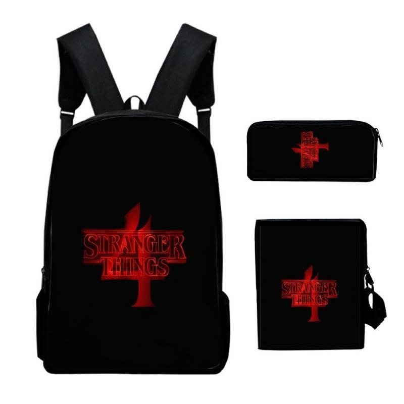 Anime Style Three-piece Backpack Set For Kids With Geometric Pattern And Pencil Case