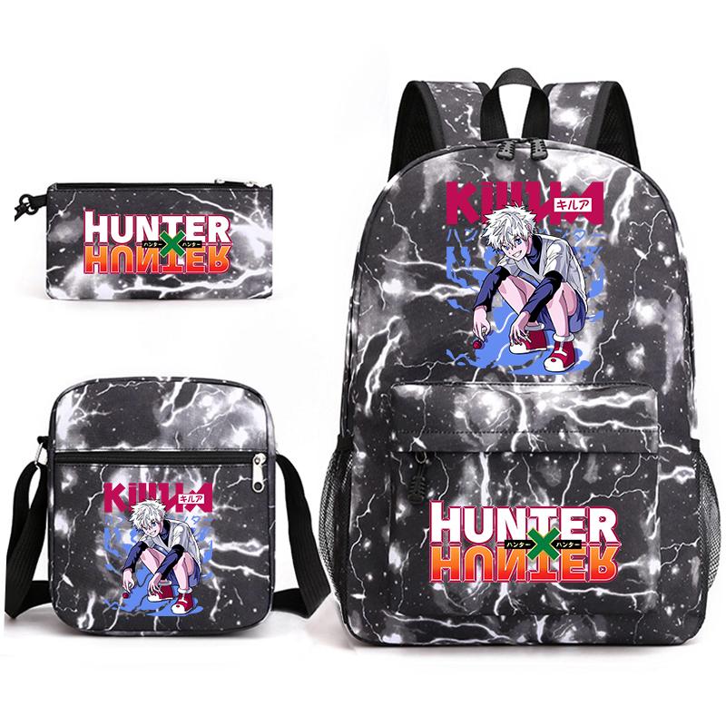 Hunter X Hunter Anime Print Student Backpack Casual Daypack for Boys Girls with Pencil Case 3 Piece Set