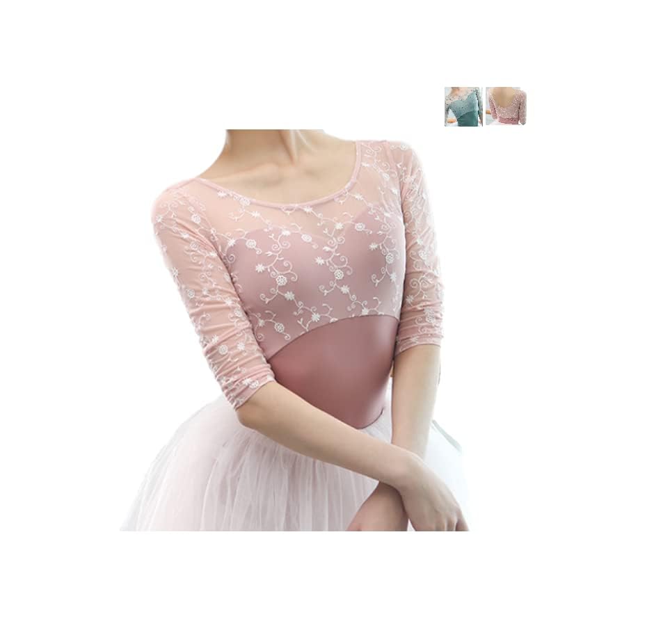 ProDance Pink Mint Long Sleeve Embroidered Ballet Leotard, Cute and Stylish, PLL015M (XL, Pink)