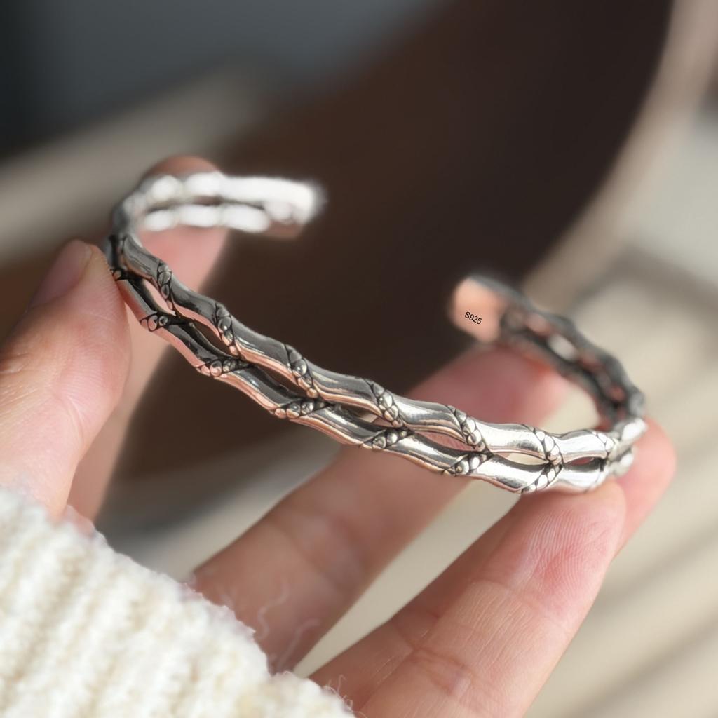 Xiaomi 100% Solid 925 Sterling Silver Metal Bracelet for Women Vintage Handmade Simple Retro Bar Bracelet Birthday Gift Party