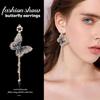 1 Pair 925 Silver Needle Embroidered Butterfly Earrings Simple Versatile Fashionable Long Tassel Pearl Earrings