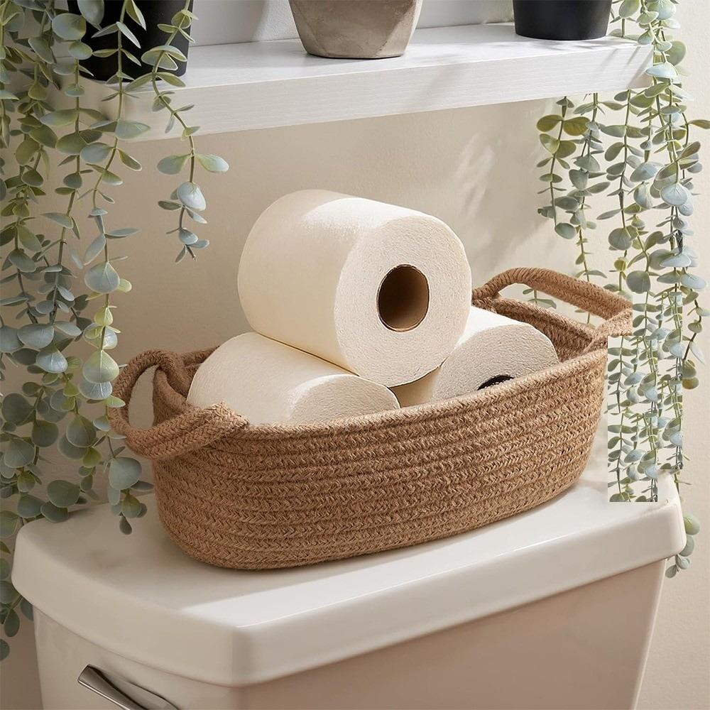 Woven Desktop Organizer Handheld Toy Storage Basket Toilet Paper Holder Home Bathroom Accessories