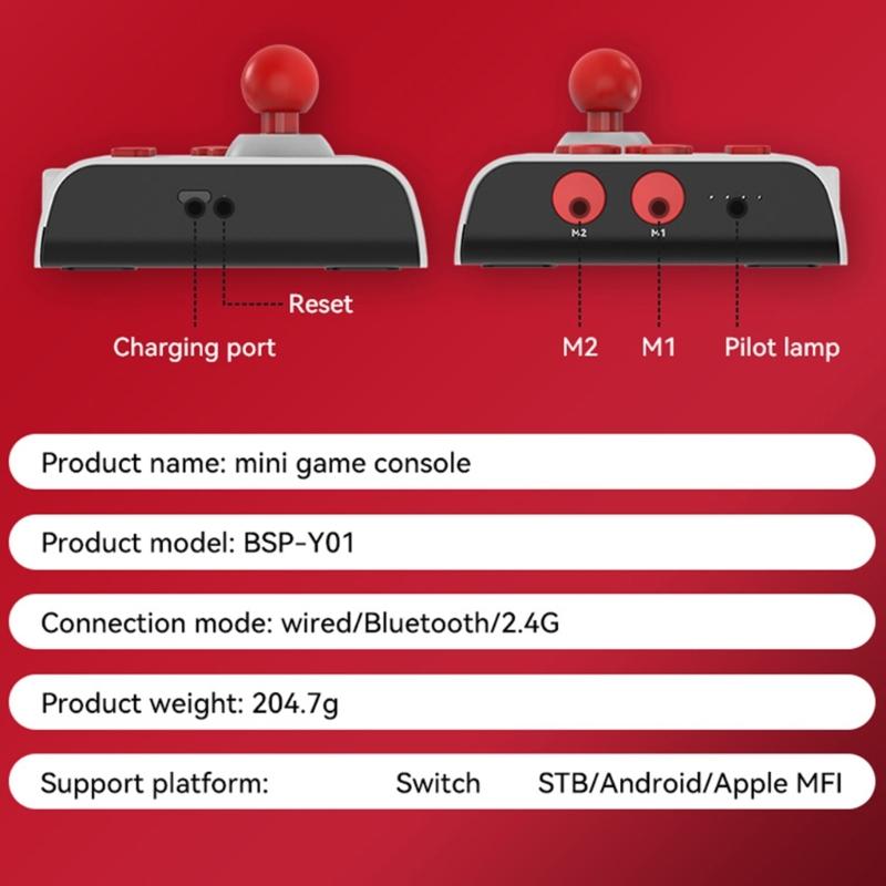 Console Rocker Wired-/Bluetooth-compatible/2.4G Connection Gaming Joystick Arcade Fighting Controller Type-C Interface