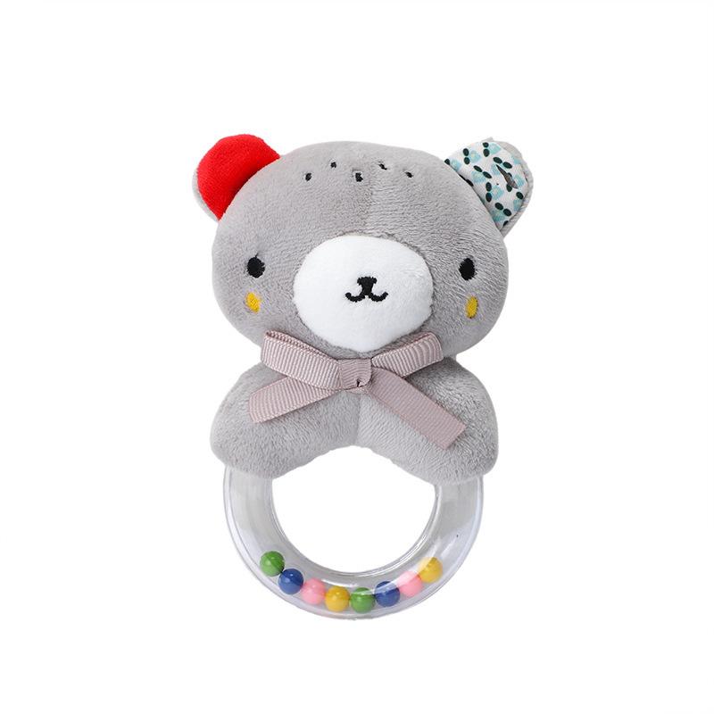 Baby Soothing Cartoon Animal Hand cranked Bell Plush Doll Color Bead Hand held Bell 0-1 Year Old Grip Handshake Ring Toy