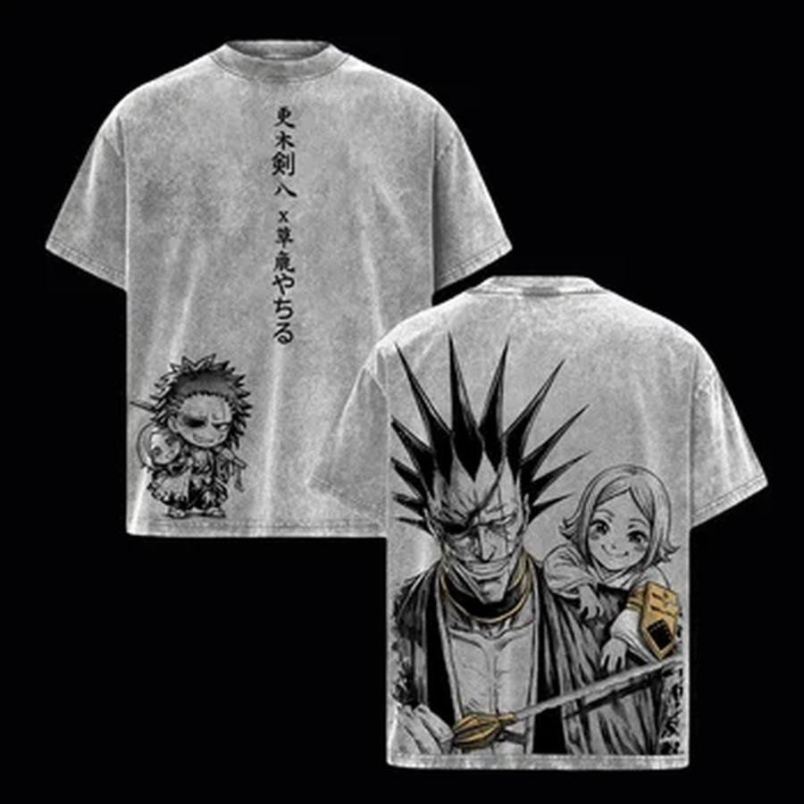 Bleach Yhwach·Kenpachi Anime T-Shirt, Vintage Washed Short Sleeve Tee for Men and Women