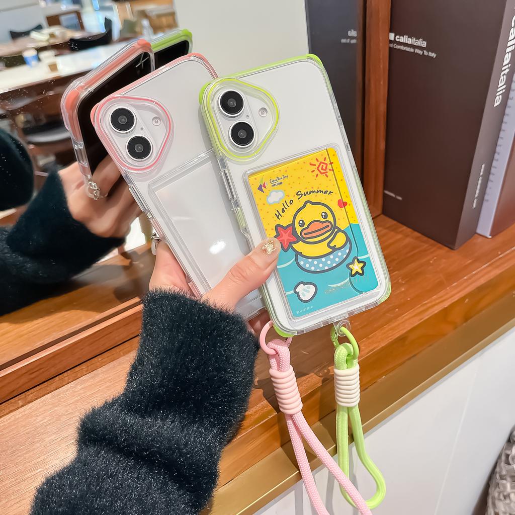 Candy Card Bag Is Suitable for iPhone16promax Lanyard Mobile Phone Case Apple 15 Transparent Non-yellow 14 Anti-drop Cover