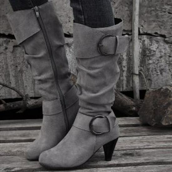 

European & American Suede High Heel Knee-High Boots, Size 40-43, with Ankle Buckle for Autumn/Winter 36 сірий колір