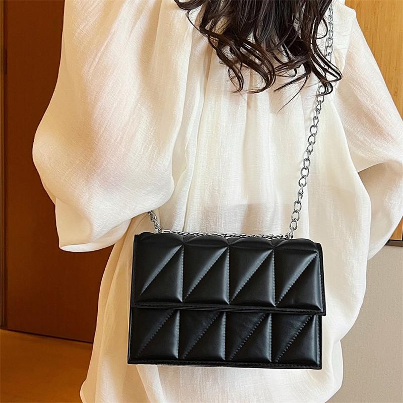 Solid Plaid Crossbody Bags For Women, Chain Decor Fashion Shoulder Bag Ladies Handbag For Daily Used CLE