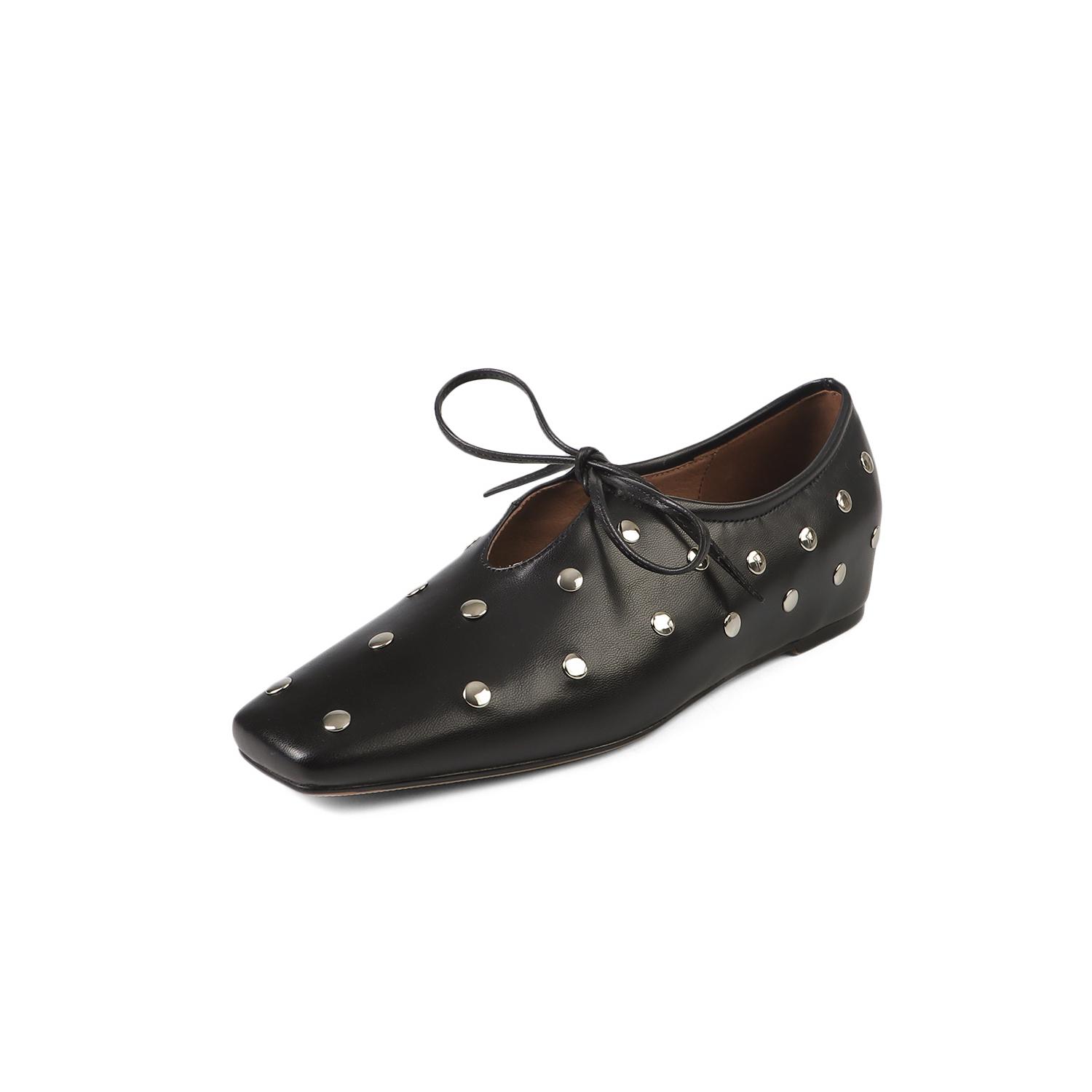 

Мода Размер 34-40 Женские Повседневные Лоферы Натуральная Кожа Заклепки Балетки Толстый Низкий Каблук на Весну 2025 Новые Слипоны Офис Повседневное Платье 34 чёрный