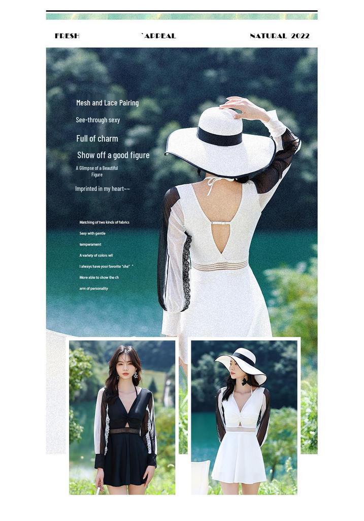 Women's 2022 Slimming Skirt-Style One-Piece Swimsuit: Conservative, Belly-Covering, Bubble Hot Spring, Small-Chest Support.
