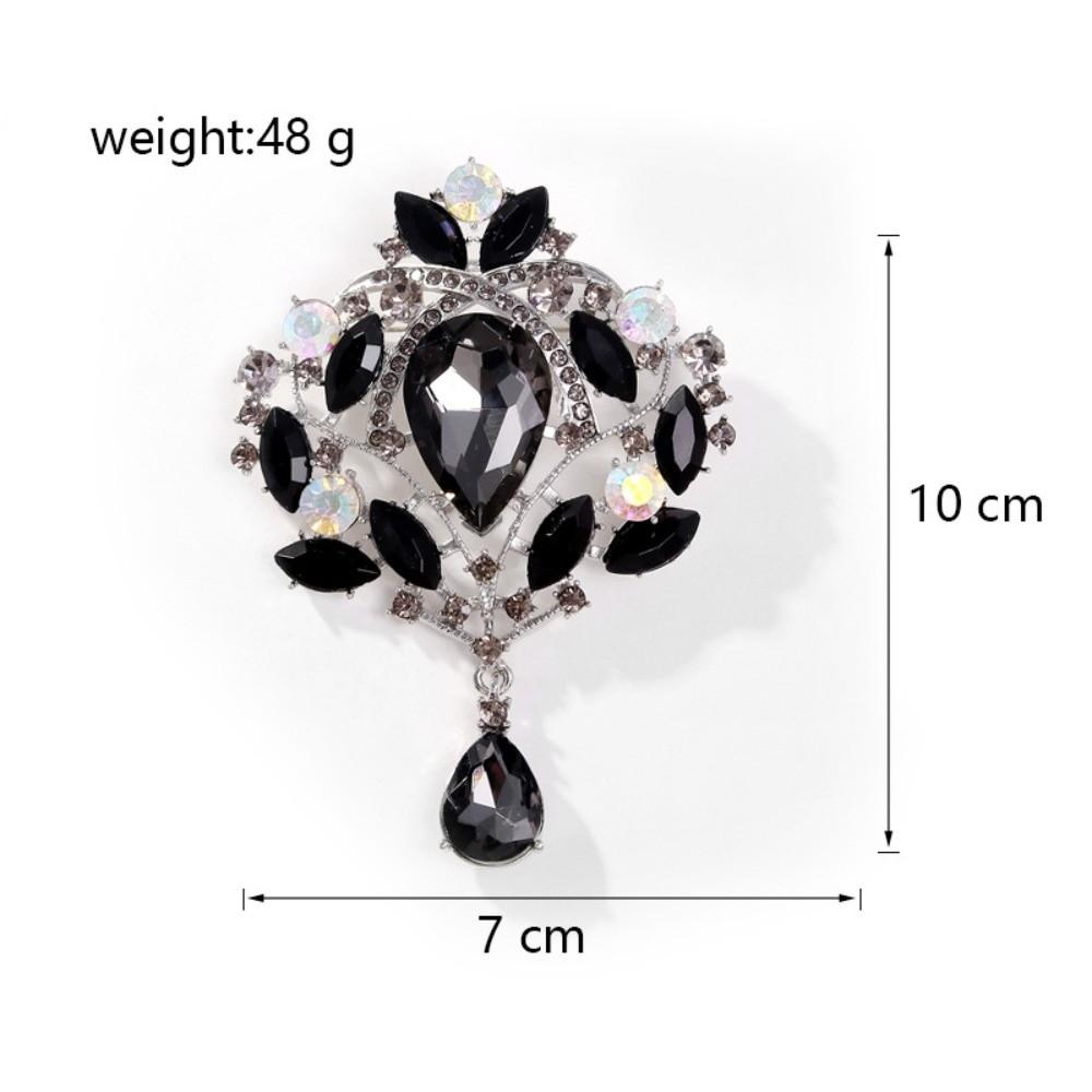 New Versatile Crystal Brooch Metal Gold Silver High-end Brooch Water Drop Shape Lapel Decorative Pin Women's Fashion