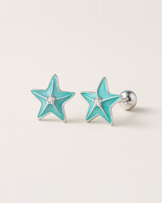 Brincos de Prata de Lei 925 Estrela do Mar Azul Banhados a Platina Brincos Simples para Mulheres para Meninas Joias Finas Presente