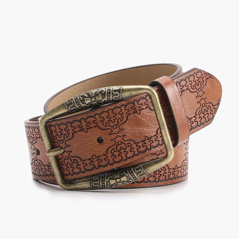 Retro Style Embossed Pu Ladies Belt With Metal Pin Buckle For Fashion Pairing